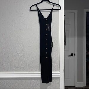 Lulus women’s Elegant Black Button-Down ribbed Dress XS NWT